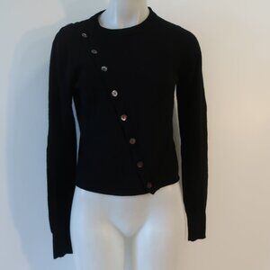 Womens Crush Black Asymmetric Buttons Pure Cashmere Crew Neck Cardigan Sweater 0
